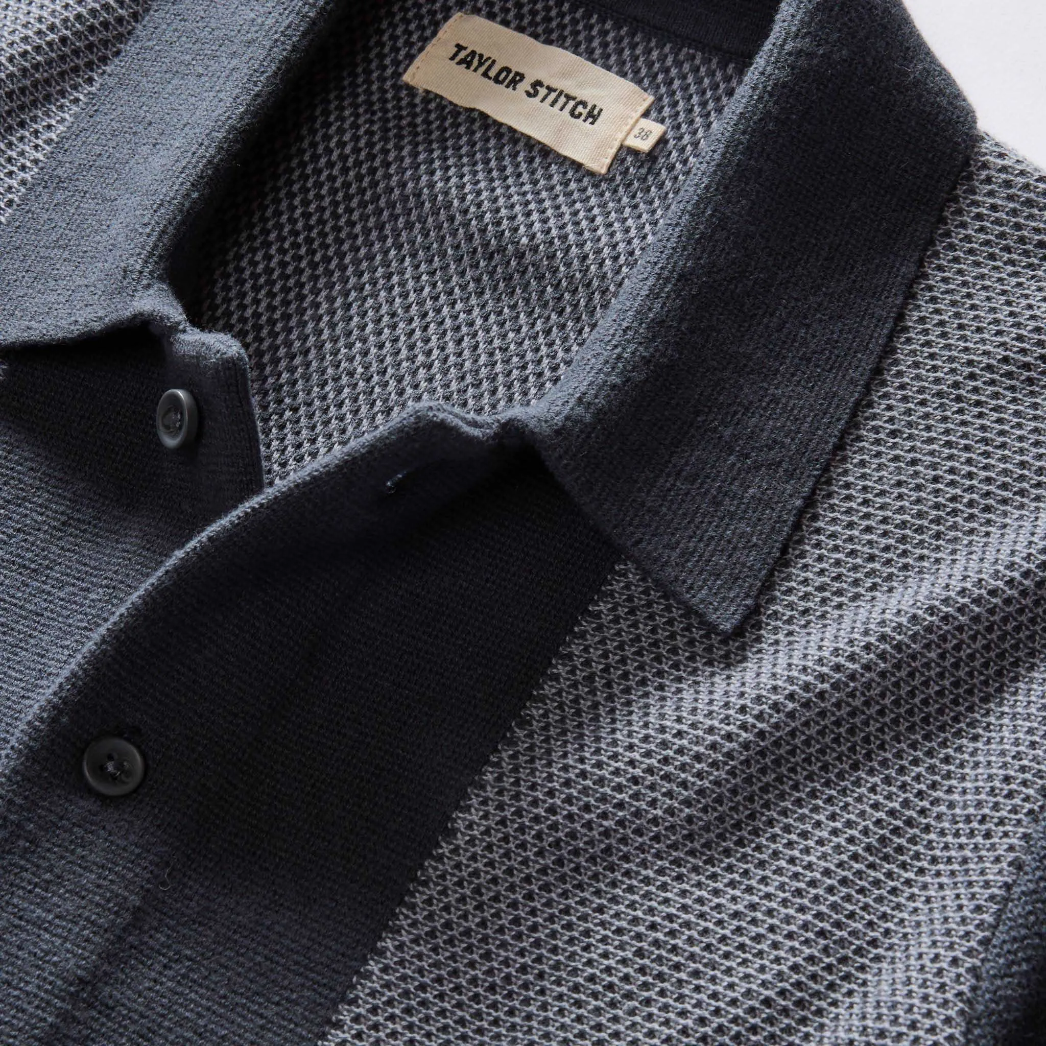 The Button Down Polo in Marine Seed Stitch